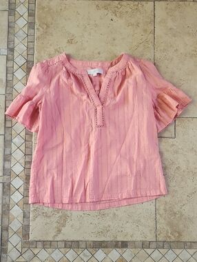LOFT Peach-Pink Split V-Neck Short Sleeve Blouse